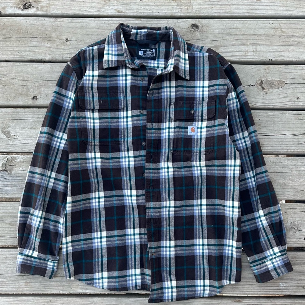 Carhartt Men's Brown and Blue Plaid Shirt